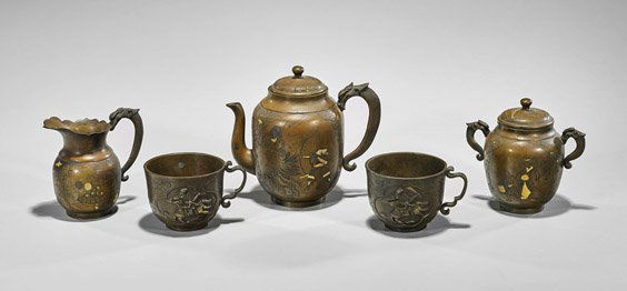 Five Antique Japanese Bronze Tea Vessels (1 of 2)