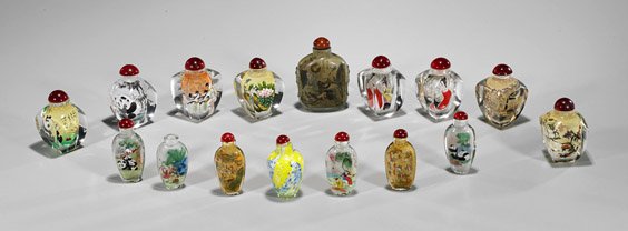 Sixteen Chinese Glass Snuff Bottles (1 of 2)