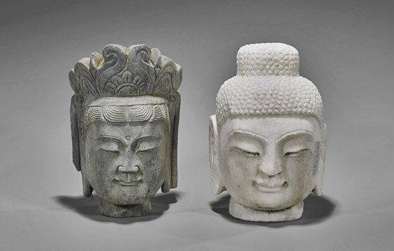 Two Chinese Carved Stone Buddhist Heads (1 of 2)