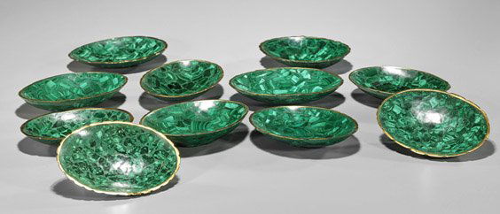 Eleven Small Malachite Inlaid Dishes (1 of 1)