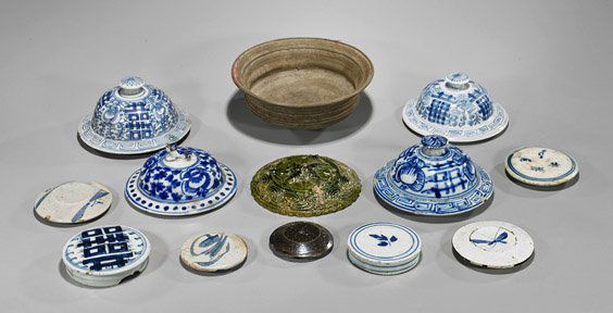 Twelve Various Antique Chinese Jar Covers (1 of 1)