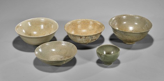 Five Old & Antique Chinese & Korean Celadon Bowls (1 of 1)