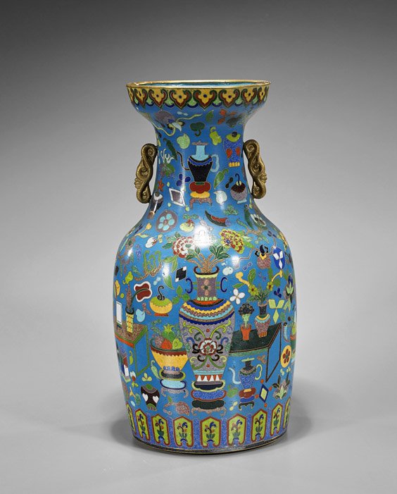 Tall Chinese Cloisonné Enamel Vase (1 of 2)