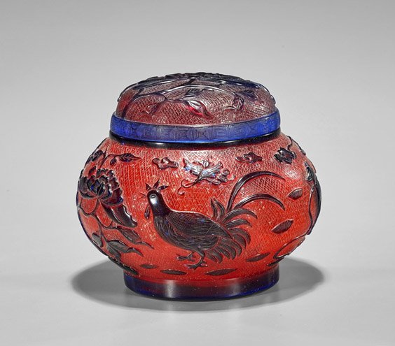 Chinese Beijing Glass Overlay Covered Jar (1 of 2)