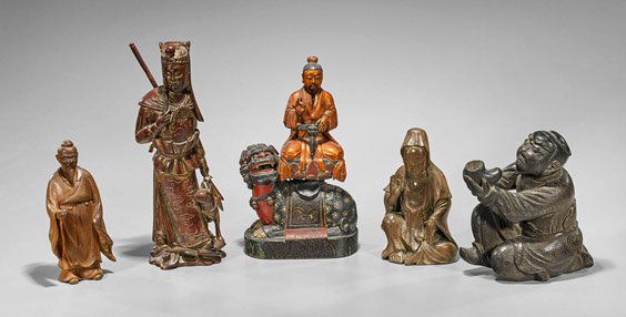 Five Old & Antique Asian Wood Figures (1 of 1)