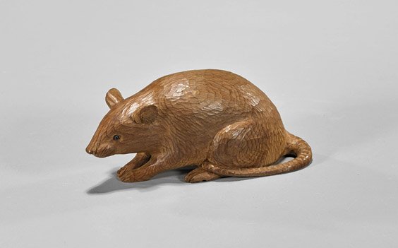 Japanese Carved Wood Okimono: Rat (1 of 2)