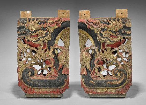 Two Chinese Polychrome Wood Plaques (1 of 1)