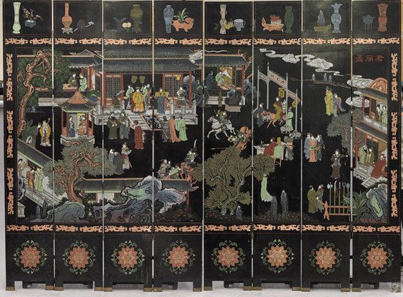Massive Chinese 8-Panel Lacquered Screen (1 of 1)