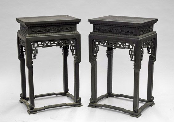 Pair Chinese Carved Wood Side Tables (1 of 1)