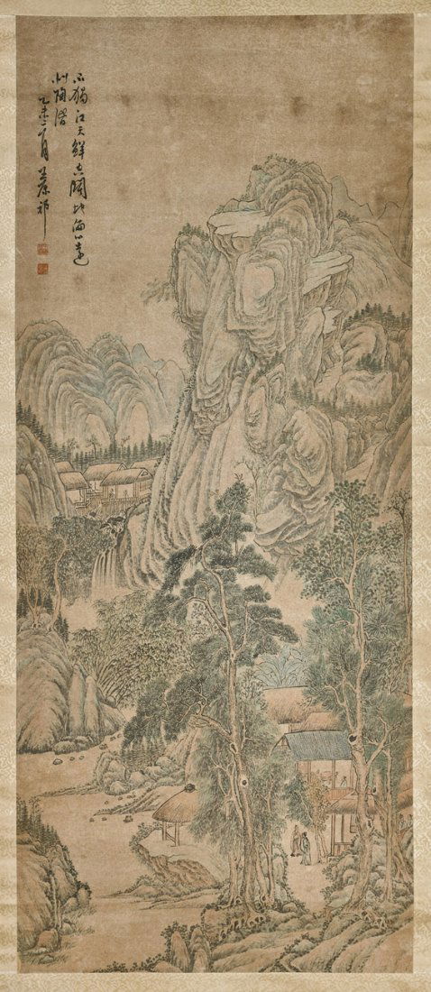 Two Chinese Paper Scrolls: Village & Calligraphy (1 of 5)