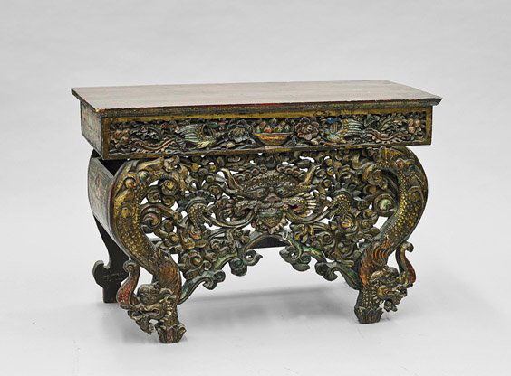 Old Chinese Polychromed & Carved Wood Bench (1 of 1)