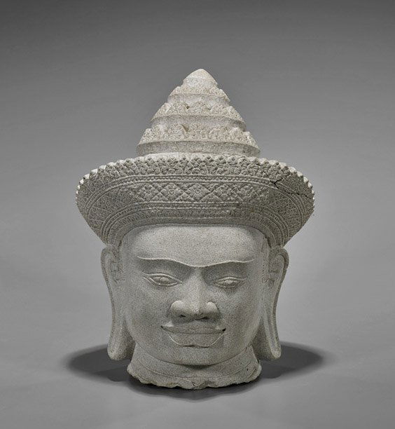 Cambodian-Style Carved Sandstone Buddha Head (1 of 2)