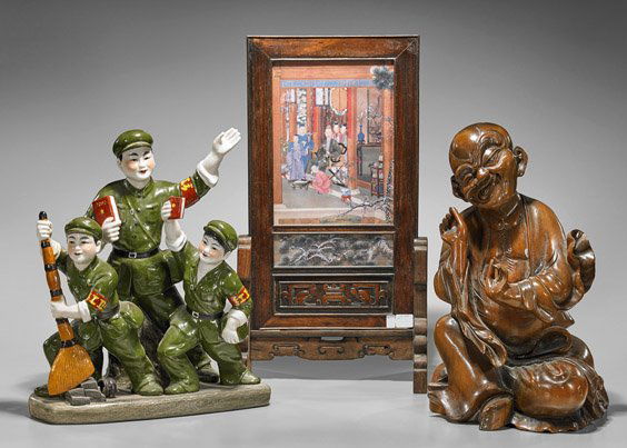 Three Chinese Items: Figures & Tablescreen (1 of 2)