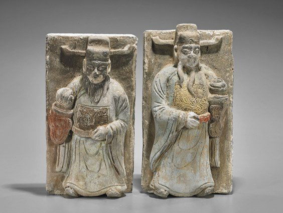 Pair Old Chinese Pottery Figural Tiles (1 of 1)