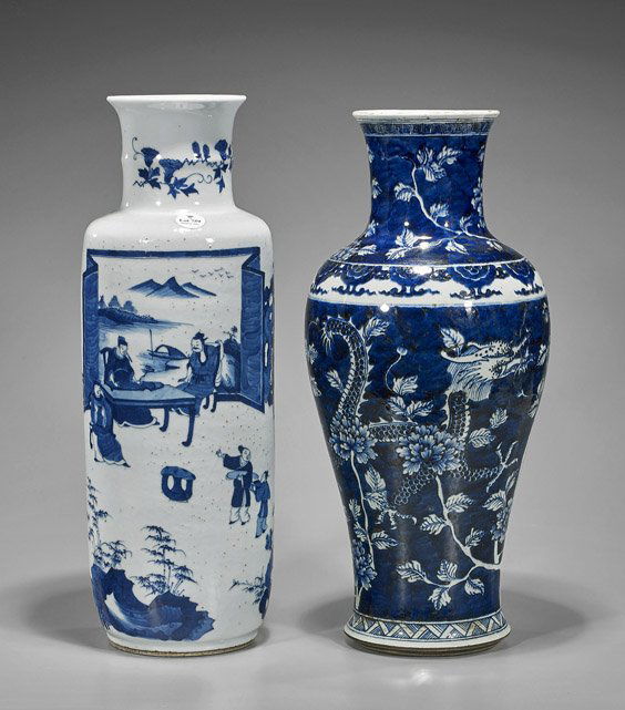 Two Tall Blue & White Porcelain Vases (1 of 2)