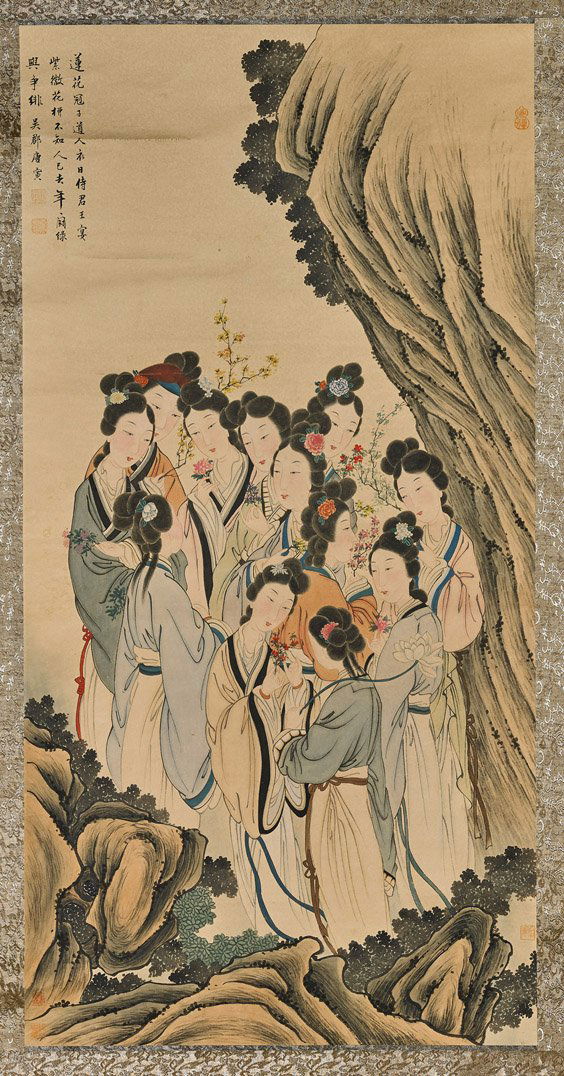 Large Chinese Paper Scroll: Beauties (1 of 4)