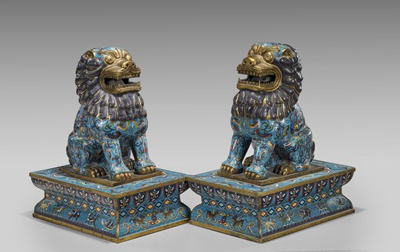 Pair Large Chinese Cloisonné Enamel Fo Lions (1 of 2)