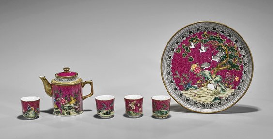 Six-Piece Chinese Enameled Porcelain Teaset (1 of 3)