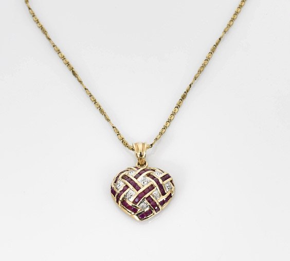 Ladies' 14K Yellow Gold & Ruby Heart Pendant (1 of 1)