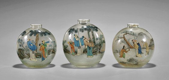 Three Large & Old Inside Painted Glass Snuff Bottles (1 of 3)