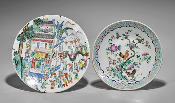 Pair Antique Chinese Famille Rose Plates (1 of 2)