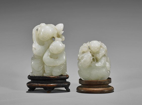 Two Antique Carved Celadon Jade Toggles (1 of 2)