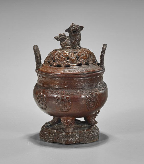 Antique Chinese Pottery Covered Censer & Stand (1 of 1)