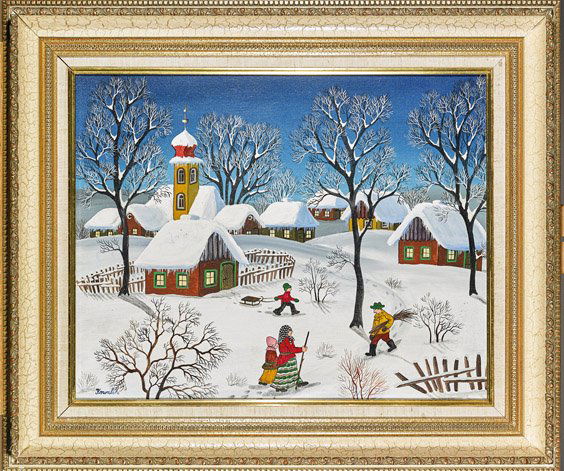 Oil on Canvas: Snowy Village (1 of 2)