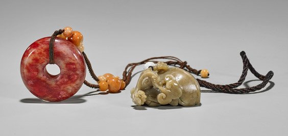 Two Chinese Carved Soapstones: Bi & Ram (1 of 1)