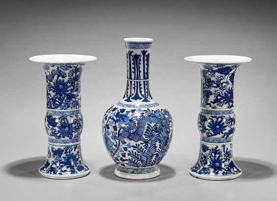 Three Kangxi-Style Blue & White Porcelain Vases (1 of 2)