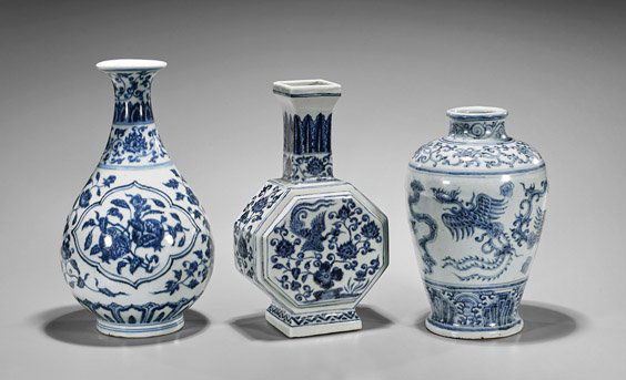 Three Ming-Style Blue & White Porcelain Vases (1 of 2)