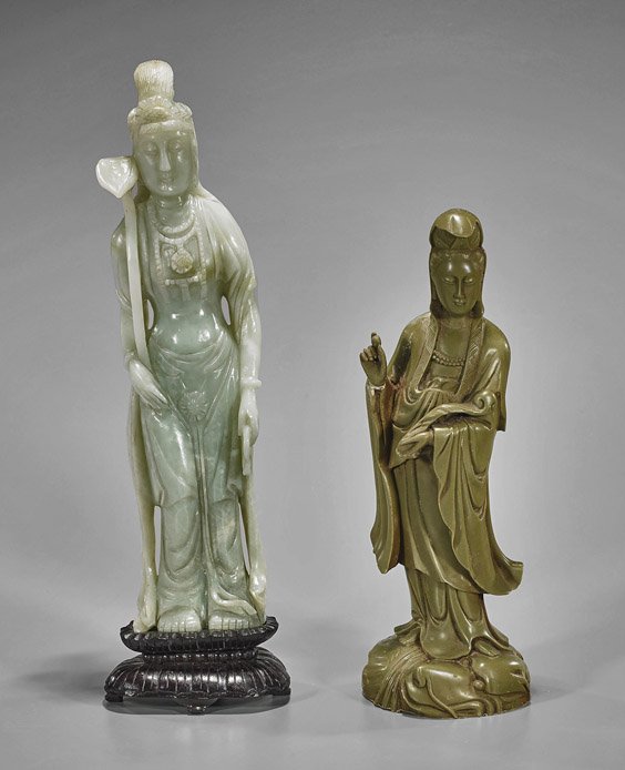 Two Tall Chinese Carved Guanyins (1 of 1)