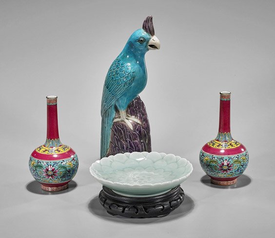 Four Chinese Porcelains: Vases, Bird & Bowl (1 of 2)