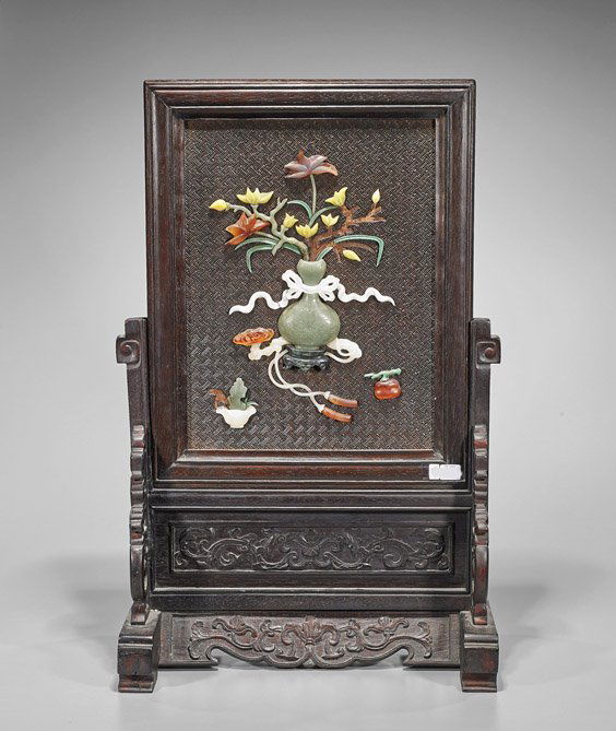 Chinese Jade, Hardstone & Wood Tablescreen (1 of 1)