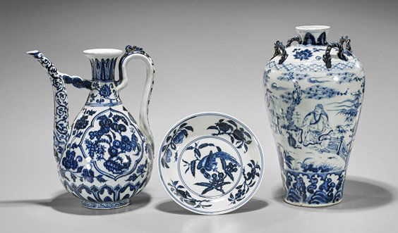 Three Ming-Style Porcelains: Vase, Ewer & Plate (1 of 2)