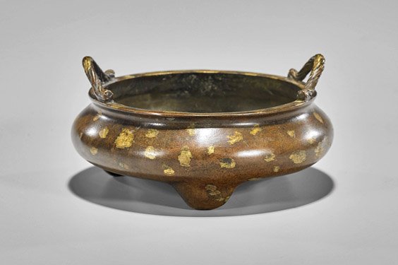 Ming-Style Gilt Splashed Bronze Censer (1 of 2)