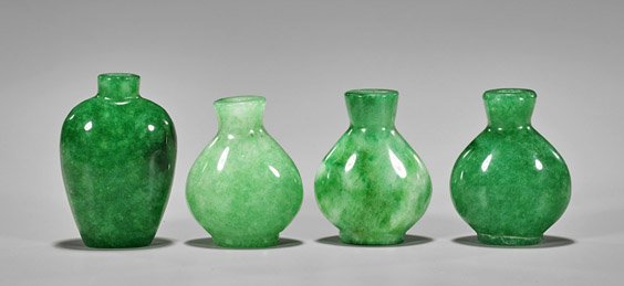 Four Glass Apple Green Snuff Bottles (1 of 1)