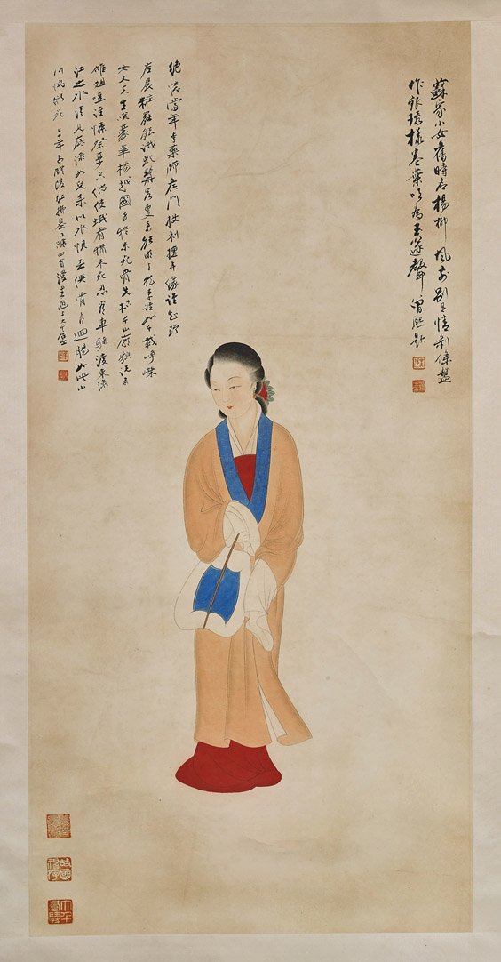 Three Chinese Paper Scrolls: Beauties & Deity (1 of 7)