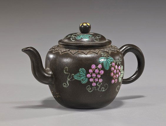 Unusual Chinese Enameled Yixing Teapot (1 of 2)