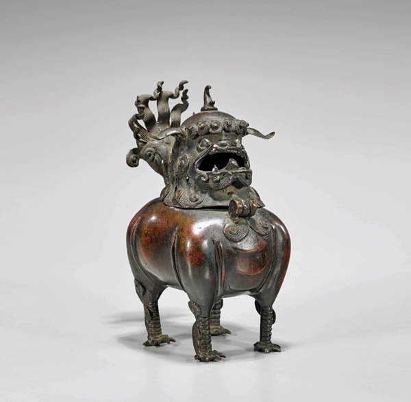 ANTIQUE BRONZE LION CENSER (1 of 3)