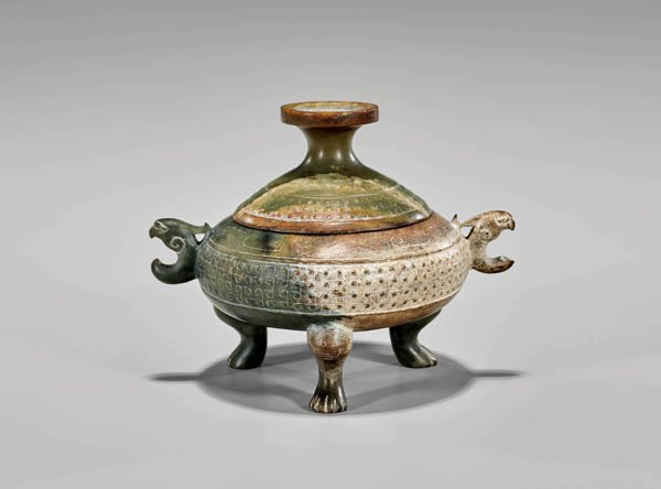 ANTIQUE HAN-STYLE CARVED JADE TRIPOD VESSEL (1 of 2)