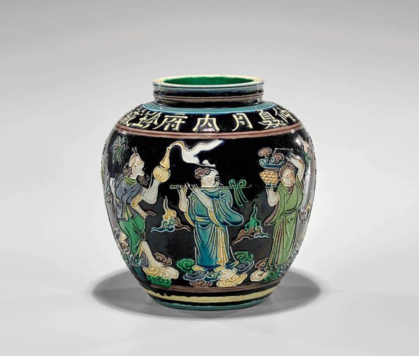 ANTIQUE MING-STYLE FAHUA JAR: Eight Immortals (1 of 3)