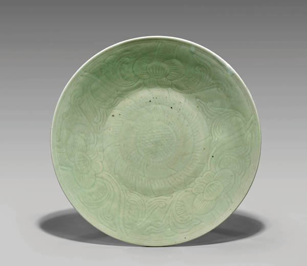 LARGE ANTIQUE CELADON PORCELAIN CHARGER (1 of 2)