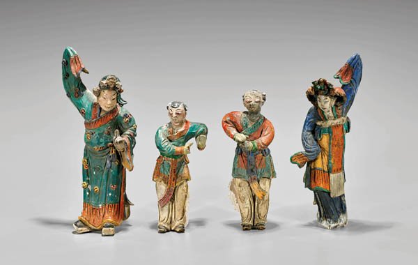 FOUR ANTIQUE CHINESE POTTERY ROOFTILE FIGURES (1 of 1)