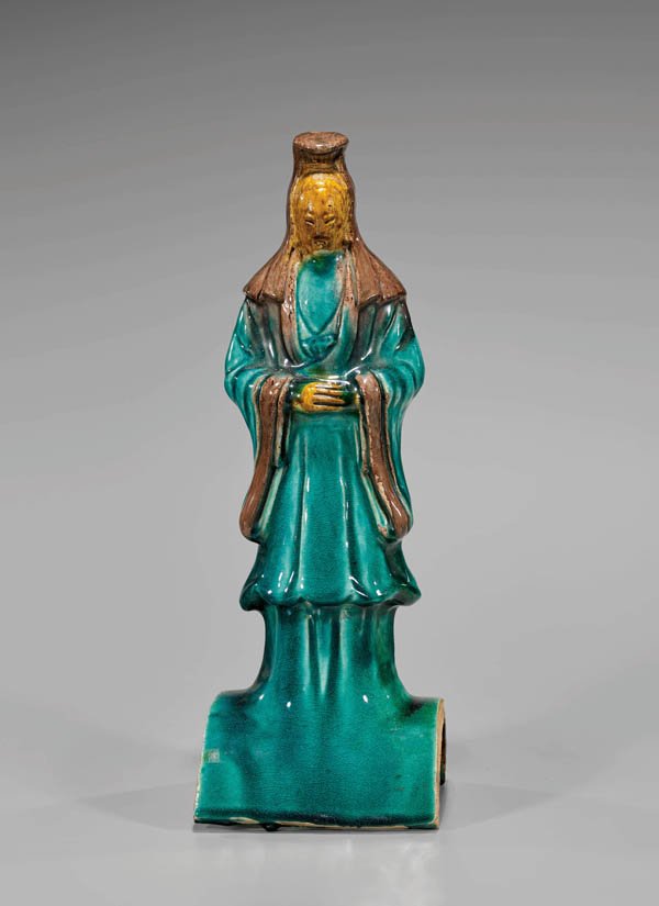 ANTIQUE MING-STYLE GLAZED POTTERY ROOF TILE (1 of 2)