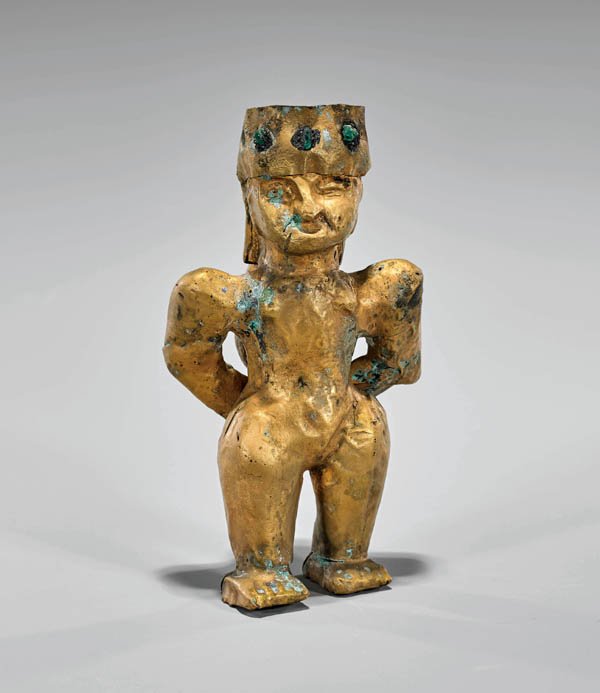 TAIRONA-STYLE EMERALD-SET GILT METAL FIGURE (1 of 3)