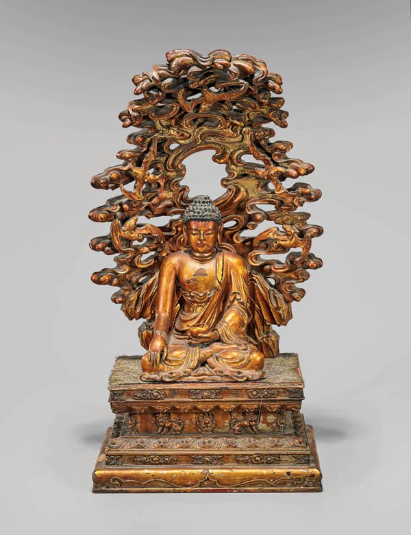 18TH CENTURY GOLD LACQUERED WOOD BUDDHA (1 of 3)