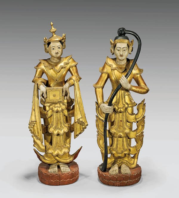 PAIR LARGE ANTIQUE THAI WOOD FIGURES (1 of 1)