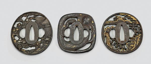 THREE ANTIQUE JAPANESE IRON TSUBA (1 of 2)
