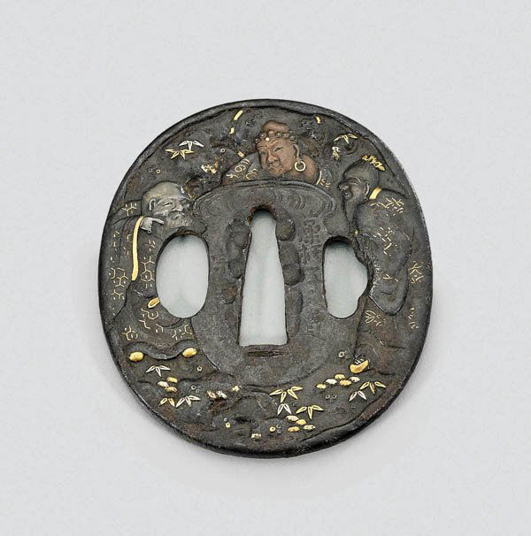 ANTIQUE JAPANESE MIXED-METAL INLAY IRON TSUBA (1 of 2)